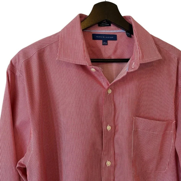 Tommy Hilfiger Slim Fit Red and White PinStriped Button Down 16.5 neck - Picture 3 of 15